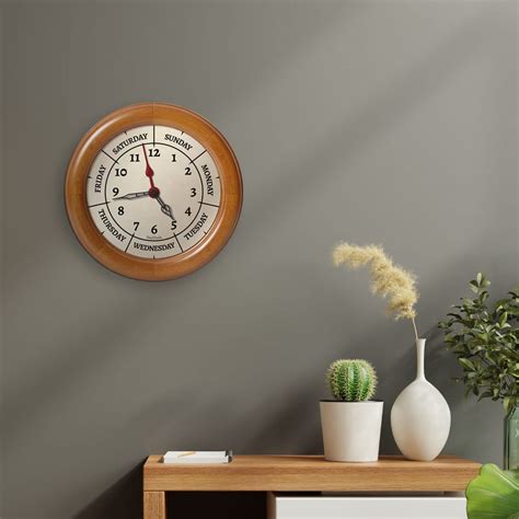 Buy Dayclocks Time And Week Day Wall Clock With Solid Wood Frame Weekly