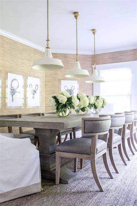 Dining Room With Grasscloth Wallpaper And Acrylic Frames Farmhouse