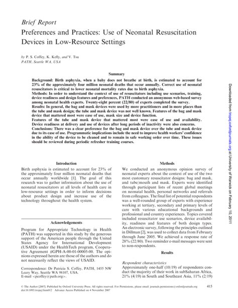 Preferences And Practices Use Of Neonatal Resuscitation Devices In Low