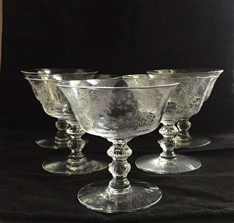 champagne coupes etched heisey orchid set of 5 vintage crystal etsy champagne coupes