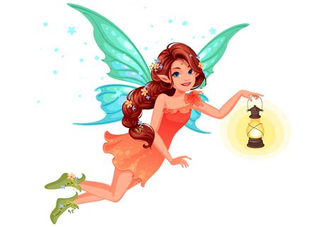 Beautiful Cute Fairy Holding A Lantern 587495 Vector Art At Vecteezy