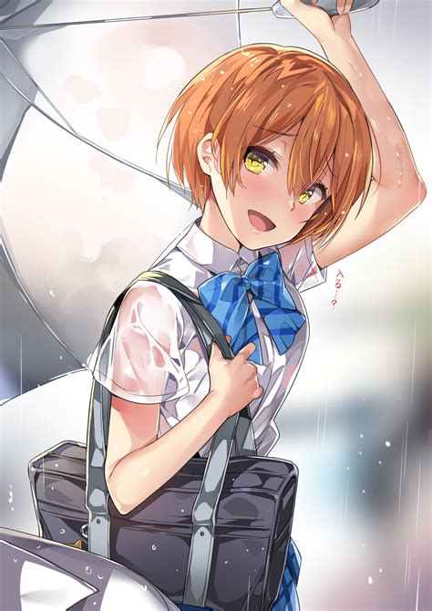 Maybe you would like to learn more about one of these? Wallpaper : illustration, anime girls, yellow eyes, short hair, brunette, rain, Love Live ...