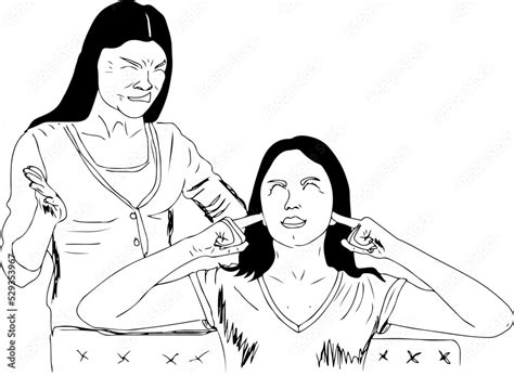 Generation Gap Concept Outline Sketch Drawing Of Mother Angry On Her Daughter Mother And