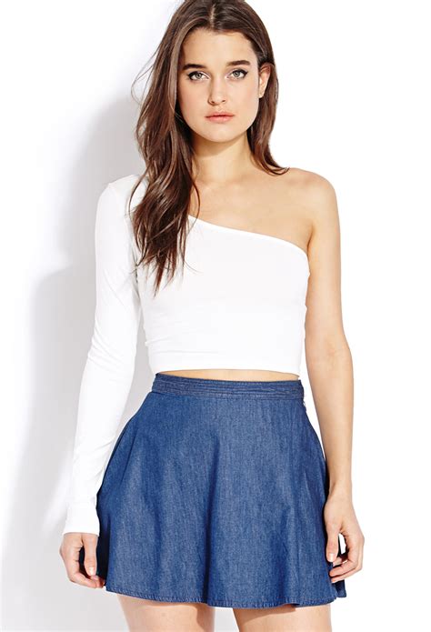 Lyst Forever 21 Standout One Shoulder Crop Top In White