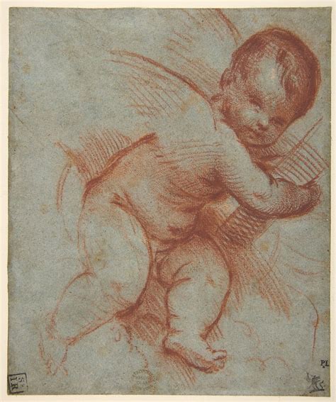 Circle Of Titian Tiziano Vecellio Winged Putto Holding The Base Of