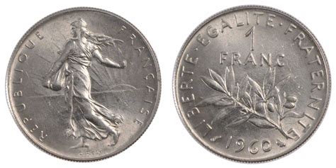 France Franc 1960 Paris Coin Semeuse Paris Nickel Km9251 Ms60 62