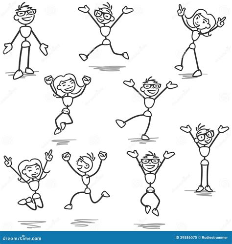 Happy Stickman Jumping Celebrating Cheering Stock Vector Illustration