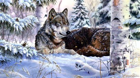 Winter Wolves Predators Snow Wolf Trees Artwork Hd Wallpaper Peakpx