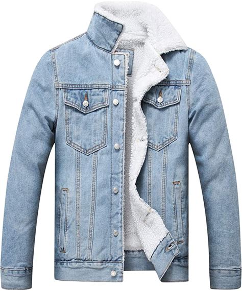lzler men s fleece jean jacket winter cotton sherpa lined denim trucker jacket amazon ca
