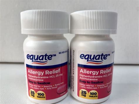 Equate Diphenhydramine Hydrochloride Antihistamine Allergy Relief 25mg