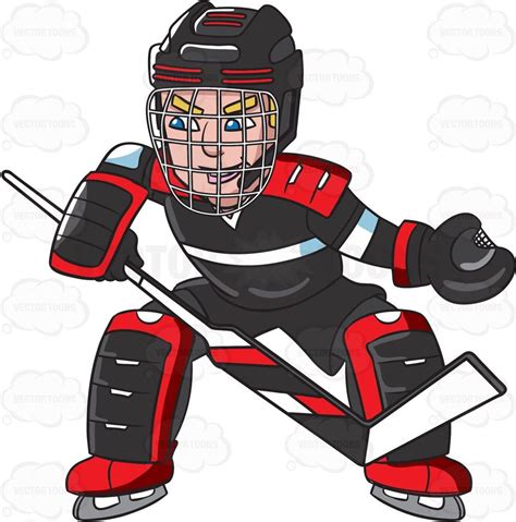 A Hockey Goaltender Prepares To Save A Goal Cartoon Clipart Vector