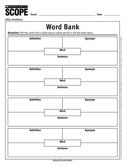 The Language Arts Magazine Skill Vocabulary Word Bank 2020 Fill And