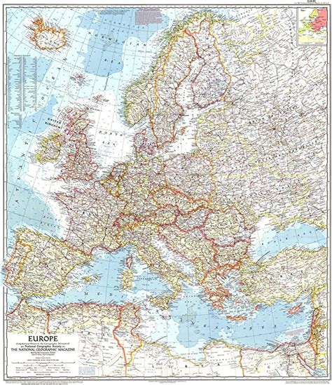 National Geographic Europe 1957 Historic Wall Map