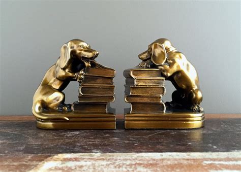 Brass Dog Bookends Dachshund Puppy Bookends Mid Century