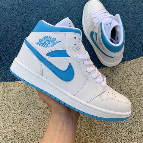 2020 Air Jordan 1 Mid Unc Whitecarolina Blue Basketball Shoes Bq6472 114