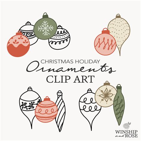 Christmas Ornaments Clip Art Hand Drawn Doodle Graphics 60 Etsy