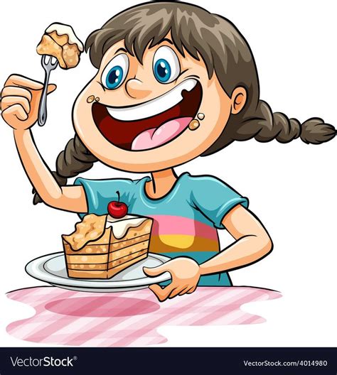 A Girl Eating A Cake Vector Image On In 2020 Cake Illustration Illustration Cake Drawing