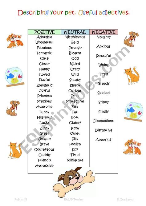 Adjectives Describing Pets Esl Worksheet By Webdaria