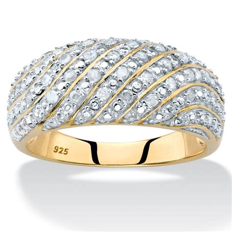 Pave Diamond Multi Row Dome Ring 1 4 TCW In 14k Gold Over Sterling