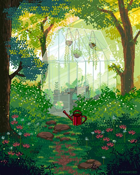 C Gardenhouse By Forheksed On Deviantart Pixel Art Landscape Pixel