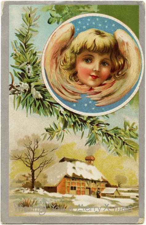 Vintage Christmas Postcard Printable Holiday Graphic Antique Angel