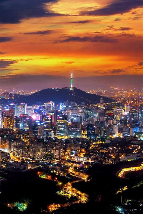 View Of Downtown Cityscape And Seoul Tower In Seoul Korea Stock Photo