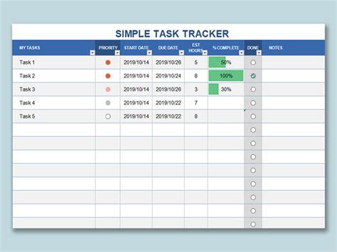 Excel Of Simple Task Tracker Xlsx Wps Free Templates