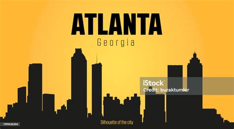 Atlanta Georgia City Silhouette And Yellow Background Stock