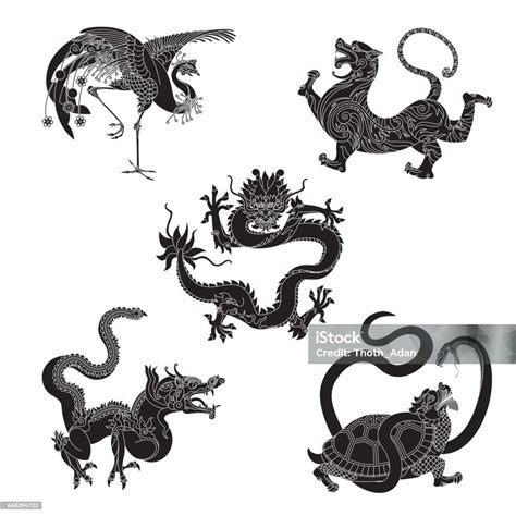 道教の宇宙論の 5 天獣 竜のベクターアート素材や画像を多数ご用意 竜 不死鳥 中国文化 Istock