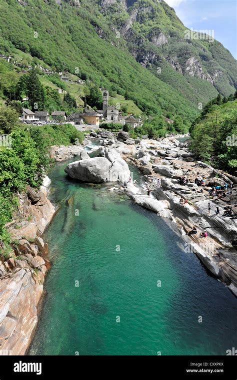 Verzasca Mountain River Bright Orthogneiss Metamorphic Rock That Cut