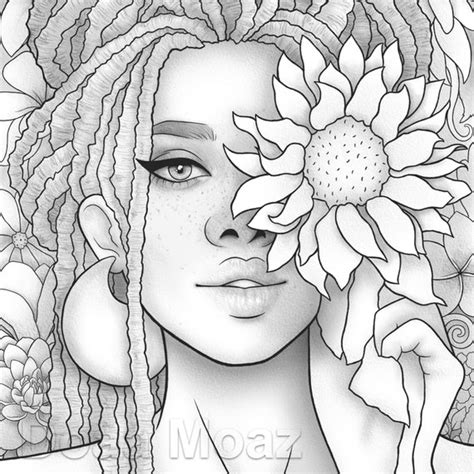 Printable Coloring Page Black Girl Floral Portrait Etsy Canada