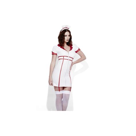 Fever Role Play Nurse Wet Look Costume White With Dress Detachable