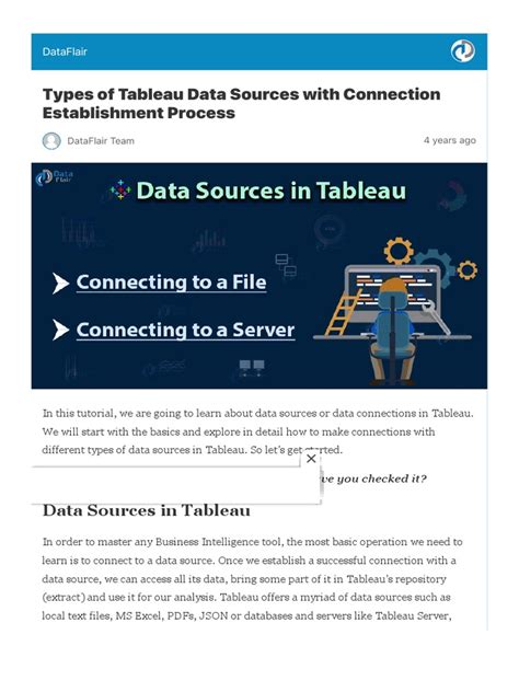 Types Of Tableau Data Sources With Connection Establishment Process