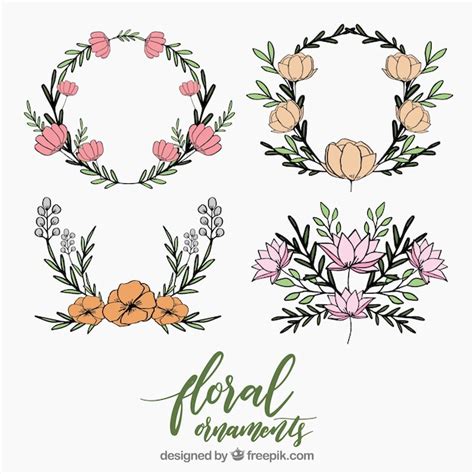 Free Vector Pack Of Floral Wreaths And Hand Drawn Ornaments