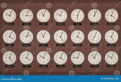 Digital World Map With Time Zone Clocks Stock Illustration Download
