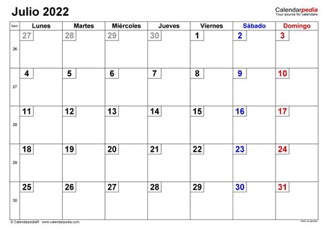 Calendario Mes De Julio 2022 Para Imprimir