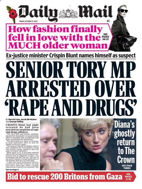 daily mail front page 27th of october 2023 tomorrow s papers today