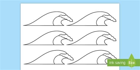 👉 Ocean Waves Template Colouring Cut Outs Twinkl