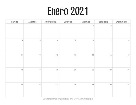 Calendarios 2021 Para Imprimir Minimalista