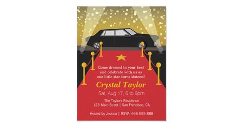 Red Carpet Hollywood Theme Party Girl Birthday Invitation