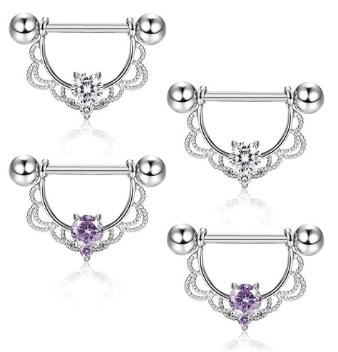 2pcs stainless steel nipple piercing 14g crystal opal nipple piercing bar sexy nipple ring set