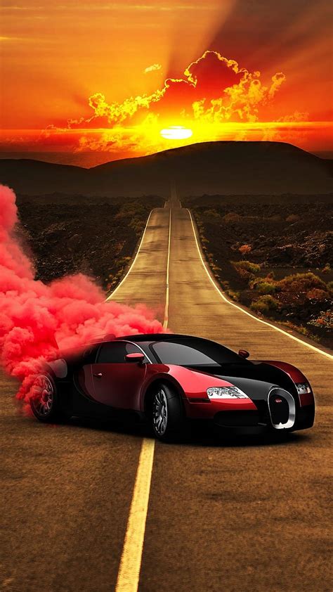 Bugatti Veyron Car Red Smoke Background Supercar Hd Phone Wallpaper