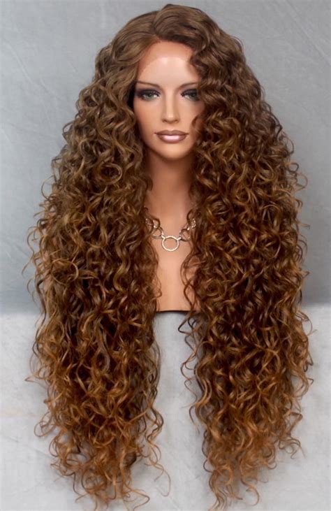 Human Hair Blend Full Lace Front Wig Extra Volume And Curly Etsy Long
