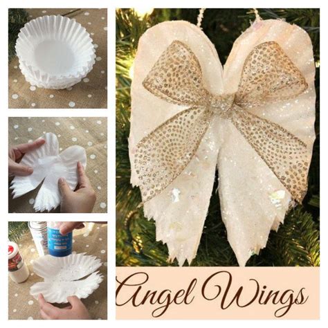 Diy Sparkling Angel Wings Ornaments From Coffee Filters Diy Christmas
