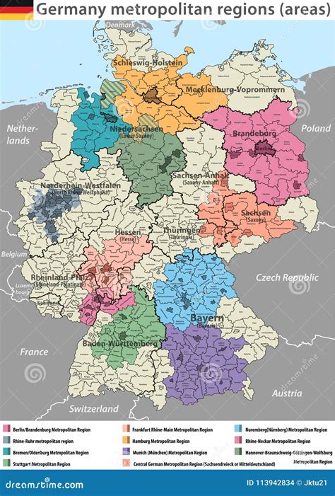 Vector High Detailed Map Of Germany Metropolitan Regions Areas Stock