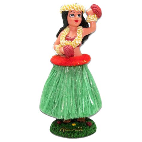 dashboard bobble doll girl with uliuli green skirt style hawaii