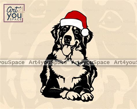 Bernese Mountain Dog Santa Hat Svg Cricut Christmas Vector Clipart