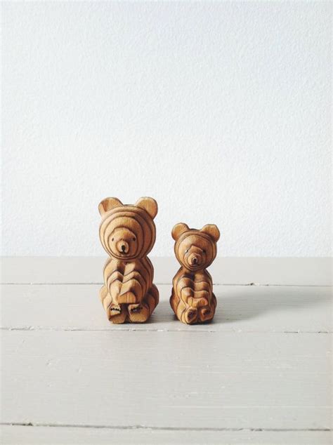 Vintage Wooden Teddy Bears Hand Carved Bear Sculptures Kids Room