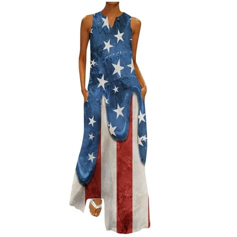 Xihbxyly Clearance 4th Of July Independence Day Usa Flag Print Dress Womens Maxi Summer