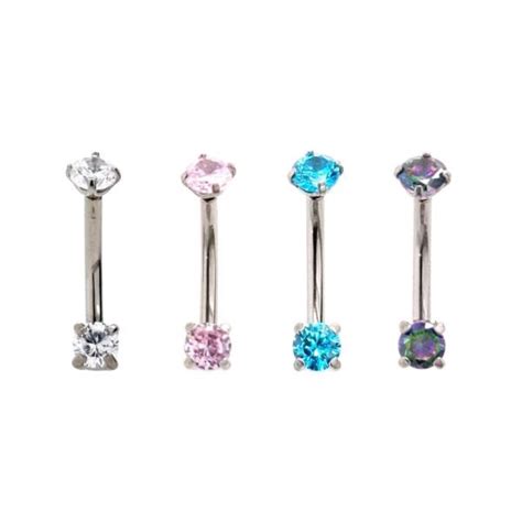threadless curved barbell w prong set cz element body jewelry